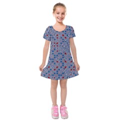 Abstract Checkered Pattern Kids  Short Sleeve Velvet Dress by SpinnyChairDesigns