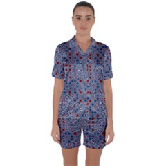 Abstract Checkered Pattern Satin Short Sleeve Pyjamas Set by SpinnyChairDesigns