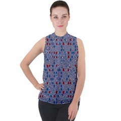 Abstract Checkered Pattern Mock Neck Chiffon Sleeveless Top by SpinnyChairDesigns