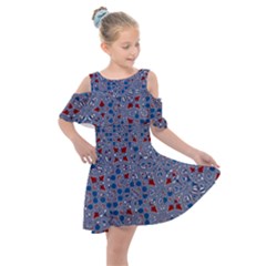 Abstract Checkered Pattern Kids  Shoulder Cutout Chiffon Dress by SpinnyChairDesigns