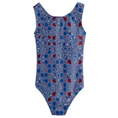 Abstract Checkered Pattern Kids  Cut-out Back One Piece Swimsuit by SpinnyChairDesigns