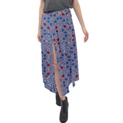 Abstract Checkered Pattern Velour Split Maxi Skirt