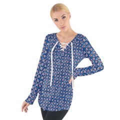 Artsy Blue Checkered Tie Up Tee by SpinnyChairDesigns