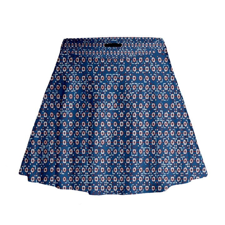 Artsy Blue Checkered Mini Flare Skirt