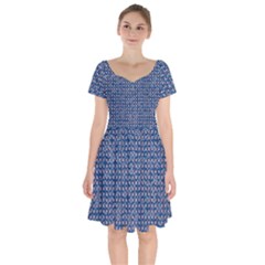 Artsy Blue Checkered Short Sleeve Bardot Dress by SpinnyChairDesigns