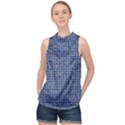 Artsy Blue Checkered High Neck Satin Top View1