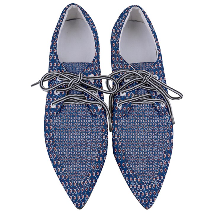 Artsy Blue Checkered Pointed Oxford Shoes