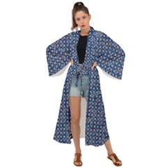 Artsy Blue Checkered Maxi Kimono by SpinnyChairDesigns