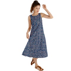 Artsy Blue Checkered Summer Maxi Dress by SpinnyChairDesigns