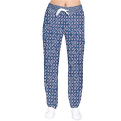 Artsy Blue Checkered Women Velvet Drawstring Pants by SpinnyChairDesigns