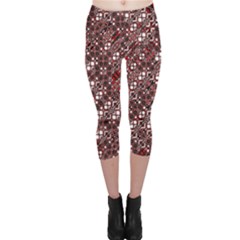 Abstract Red Black Checkered Capri Leggings  by SpinnyChairDesigns