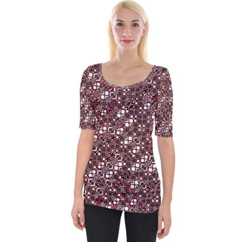 Abstract Red Black Checkered Wide Neckline Tee by SpinnyChairDesigns