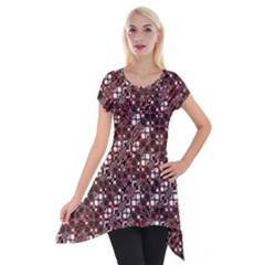 Abstract Red Black Checkered Short Sleeve Side Drop Tunic by SpinnyChairDesigns