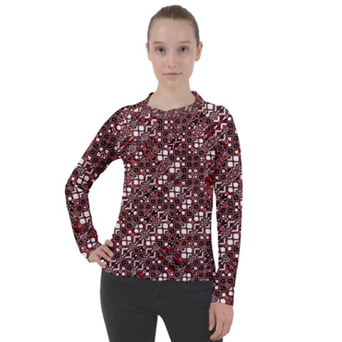 Abstract Red Black Checkered Women s Pique Long Sleeve Tee by SpinnyChairDesigns