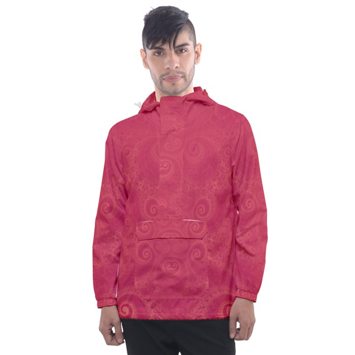 Blush Pink Octopus Swirls Men s Front Pocket Pullover Windbreaker