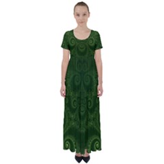 Forest Green Spirals High Waist Short Sleeve Maxi Dress by SpinnyChairDesigns