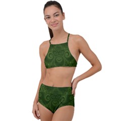 Forest Green Spirals High Waist Tankini Set by SpinnyChairDesigns