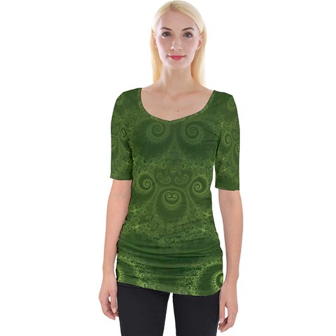 Forest Green Spirals Wide Neckline Tee by SpinnyChairDesigns