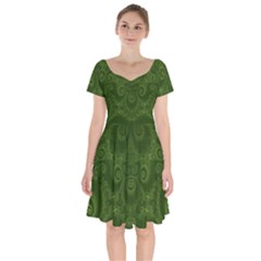 Forest Green Spirals Short Sleeve Bardot Dress by SpinnyChairDesigns