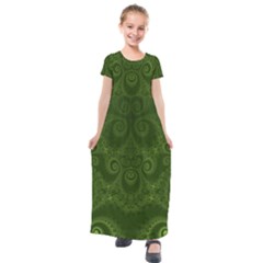 Forest Green Spirals Kids  Short Sleeve Maxi Dress by SpinnyChairDesigns