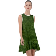 Forest Green Spirals Frill Swing Dress by SpinnyChairDesigns