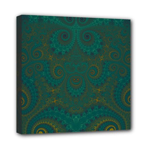 Teal Green Spirals Mini Canvas 8  X 8  (stretched) by SpinnyChairDesigns