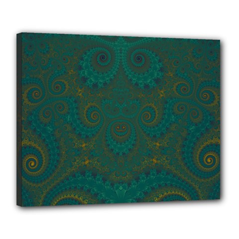 Teal Green Spirals Canvas 20  X 16  (stretched) by SpinnyChairDesigns