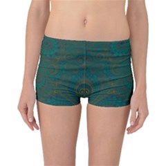 Teal Green Spirals Boyleg Bikini Bottoms by SpinnyChairDesigns