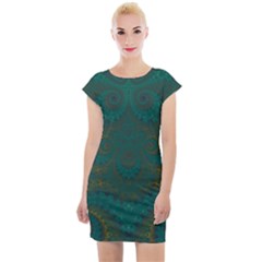 Teal Green Spirals Cap Sleeve Bodycon Dress by SpinnyChairDesigns