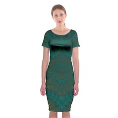 Teal Green Spirals Classic Short Sleeve Midi Dress by SpinnyChairDesigns