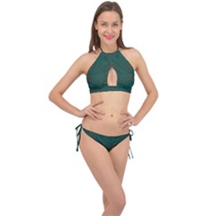 Teal Green Spirals Cross Front Halter Bikini Set by SpinnyChairDesigns