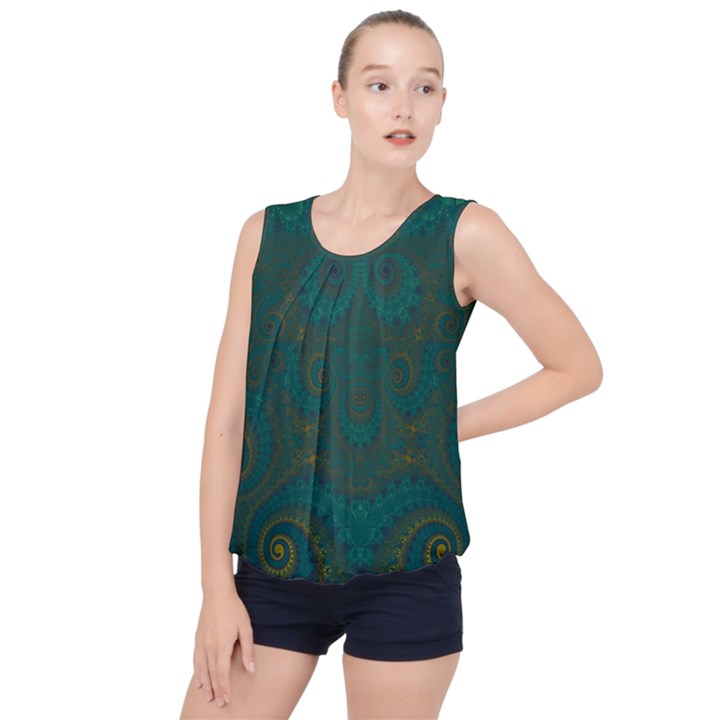 Teal Green Spirals Bubble Hem Chiffon Tank Top