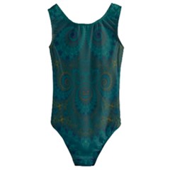 Teal Green Spirals Kids  Cut-out Back One Piece Swimsuit by SpinnyChairDesigns