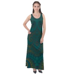 Teal Green Spirals Sleeveless Velour Maxi Dress by SpinnyChairDesigns