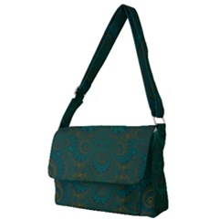 Teal Green Spirals Full Print Messenger Bag (l) by SpinnyChairDesigns