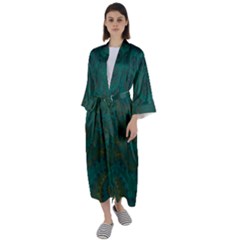 Teal Green Spirals Maxi Satin Kimono by SpinnyChairDesigns