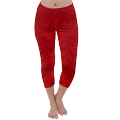 Red Spirals Capri Winter Leggings  by SpinnyChairDesigns