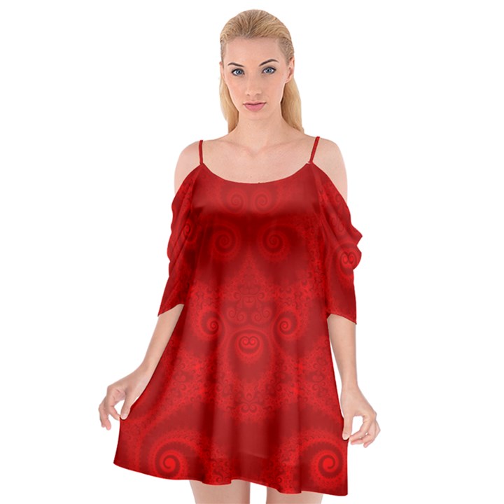 Red Spirals Cutout Spaghetti Strap Chiffon Dress