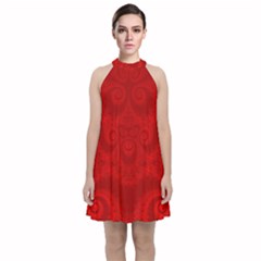 Red Spirals Velvet Halter Neckline Dress  by SpinnyChairDesigns