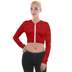 Red Spirals Long Sleeve Cropped Velvet Jacket by SpinnyChairDesigns