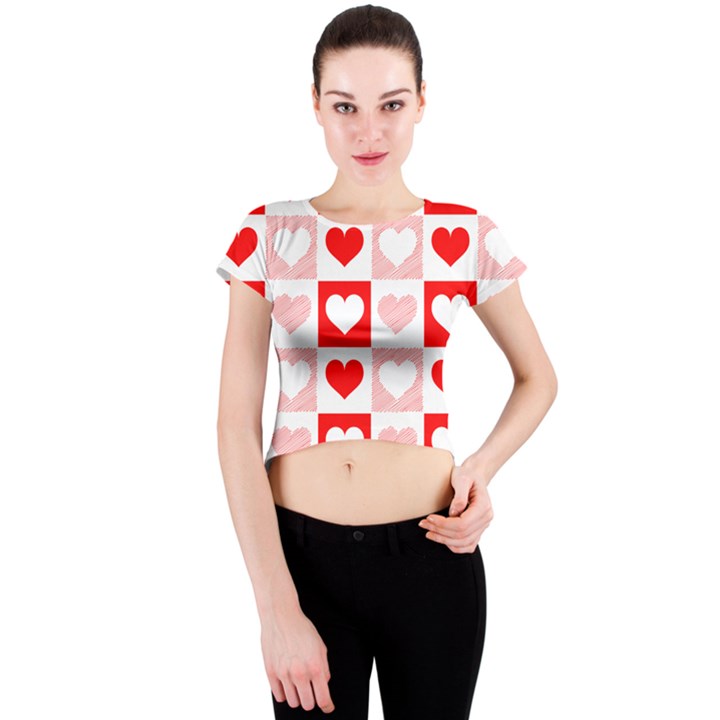 Hearts  Crew Neck Crop Top