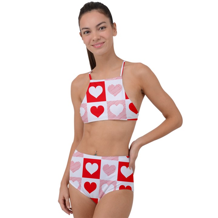 Hearts  High Waist Tankini Set