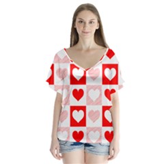 Hearts  V-neck Flutter Sleeve Top by Sobalvarro