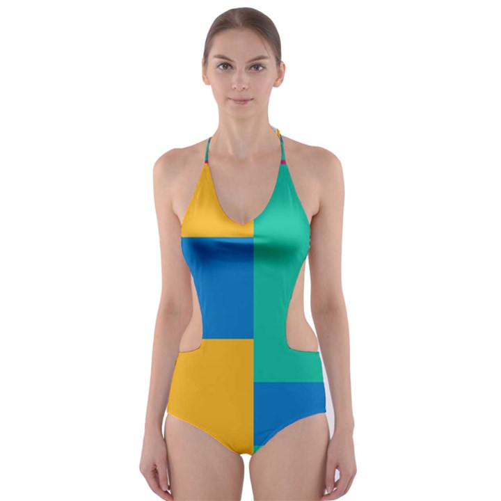 Squares  Cut-Out One Piece Swimsuit