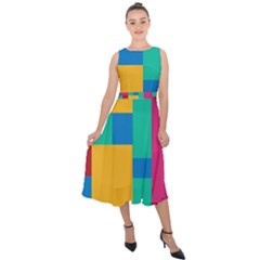 Squares  Midi Tie-back Chiffon Dress by Sobalvarro