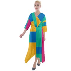 Squares  Quarter Sleeve Wrap Front Maxi Dress by Sobalvarro