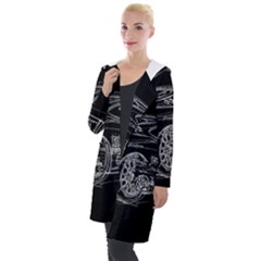 6-white-line-black-background-classic-car-original-handmade-drawing-pablo-franchi Hooded Pocket Cardigan by blackdaisy