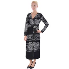 6-white-line-black-background-classic-car-original-handmade-drawing-pablo-franchi Velvet Maxi Wrap Dress