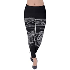 6-white-line-black-background-classic-car-original-handmade-drawing-pablo-franchi Velvet Leggings by blackdaisy