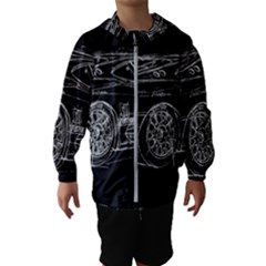 6-white-line-black-background-classic-car-original-handmade-drawing-pablo-franchi Kids  Hooded Windbreaker by blackdaisy